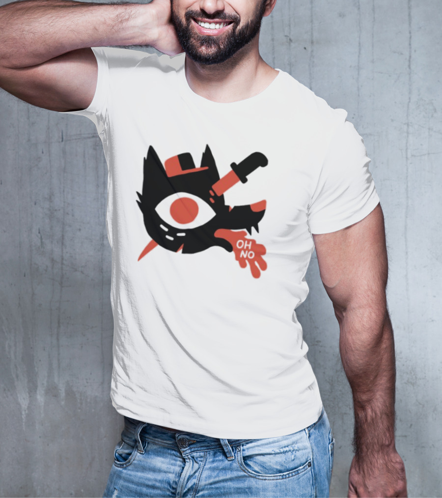 Oh No Dog Red Cartoon Face With Knife And Bone Graphic T-Shirt