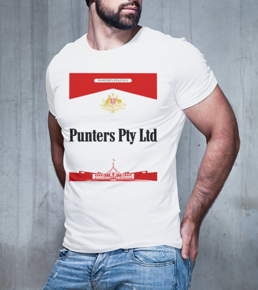 Punter's Lobbyist Uniform Australia's Parliament House Silhouette Red And Gold Emblem T-Shirt