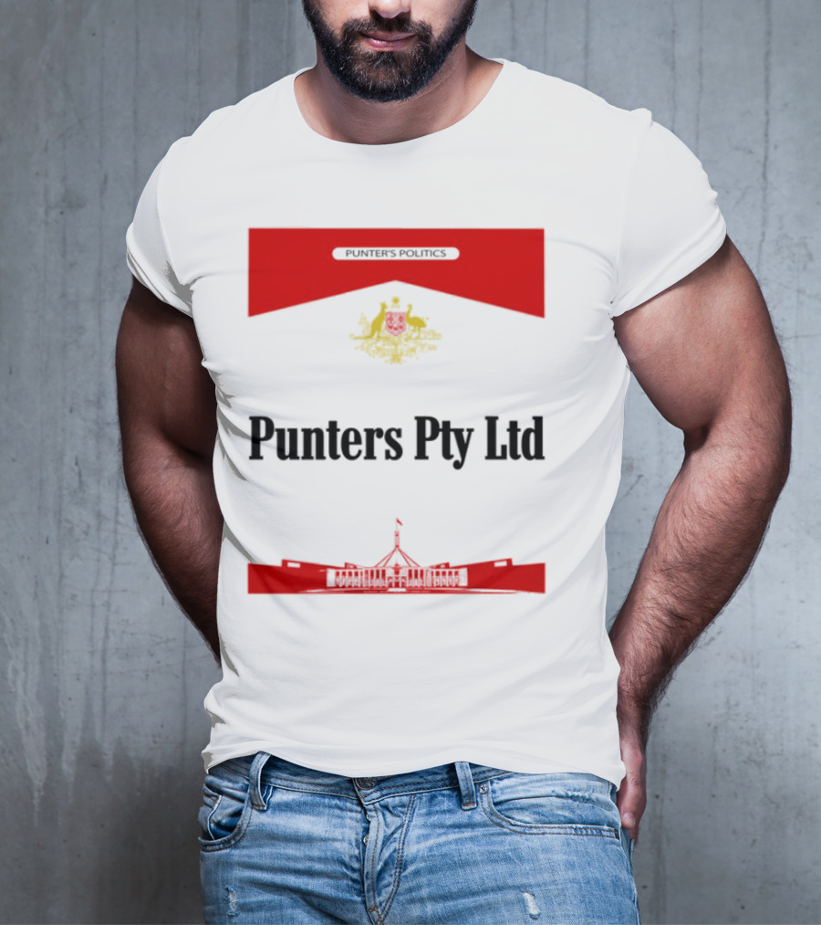 Punter's Lobbyist Uniform Australia's Parliament House Silhouette Red And Gold Emblem T-Shirt