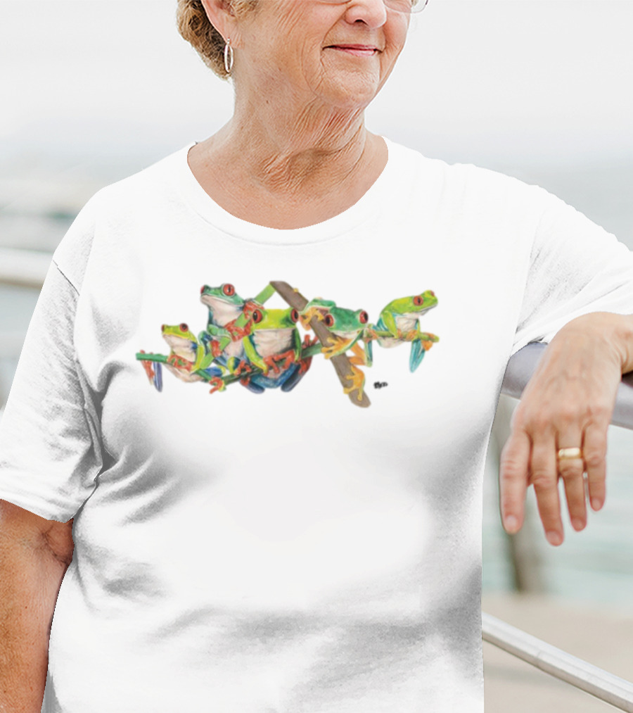 Red-Eyed Tree Frogs Colorful Group Branch Scene T-Shirt