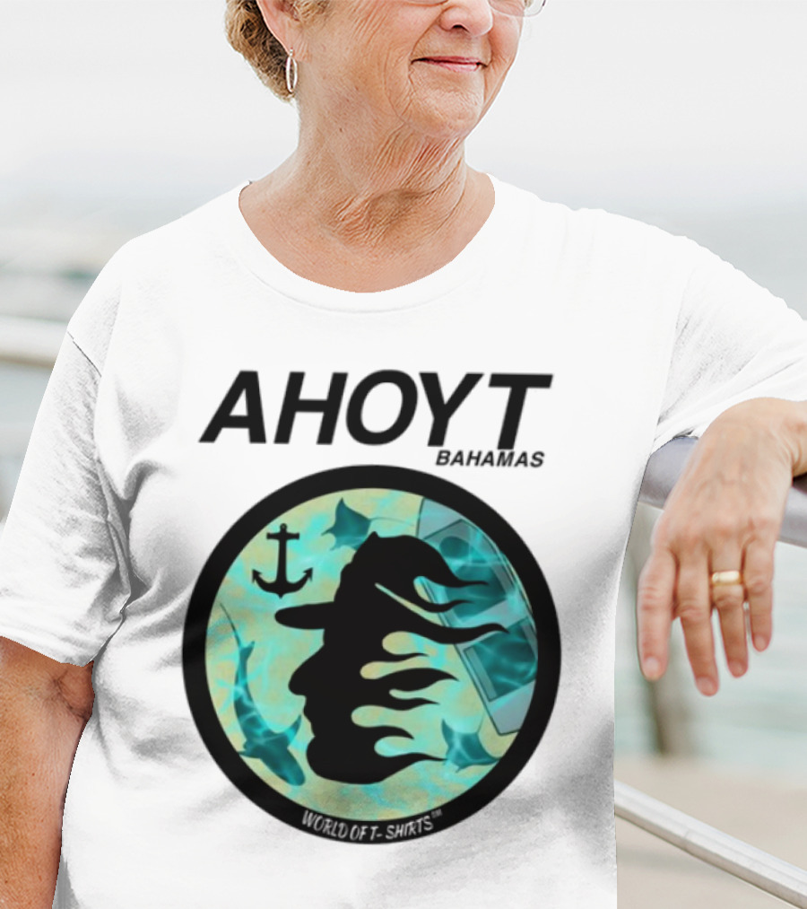 Worldof S Ahoyt Bahamas Anchor Sharks Circle Ocean Theme T-Shirt