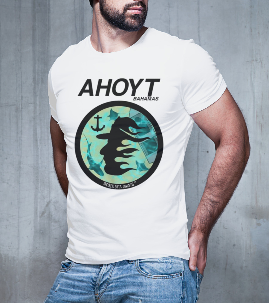 Worldof S Ahoyt Bahamas Anchor Sharks Circle Ocean Theme T-Shirt