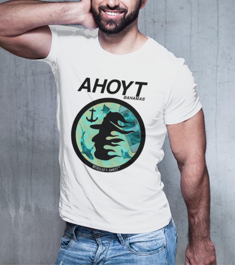 Worldof S Ahoyt Bahamas Anchor Sharks Circle Ocean Theme T-Shirt