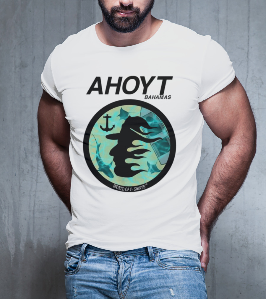 Worldof S Ahoyt Bahamas Anchor Sharks Circle Ocean Theme T-Shirt