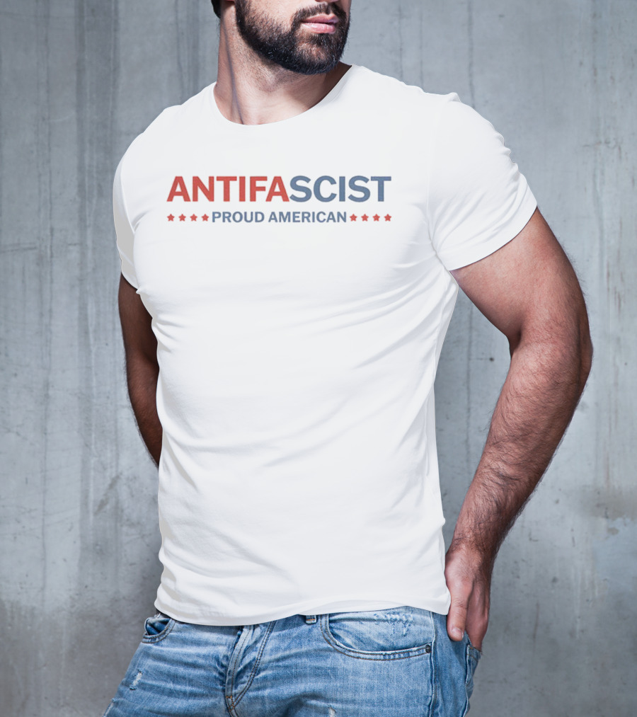 Antifascist Proud American Antifa Red Blue Stars T-Shirt