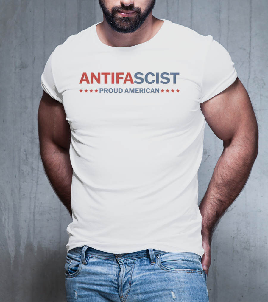 Antifascist Proud American Antifa Red Blue Stars T-Shirt