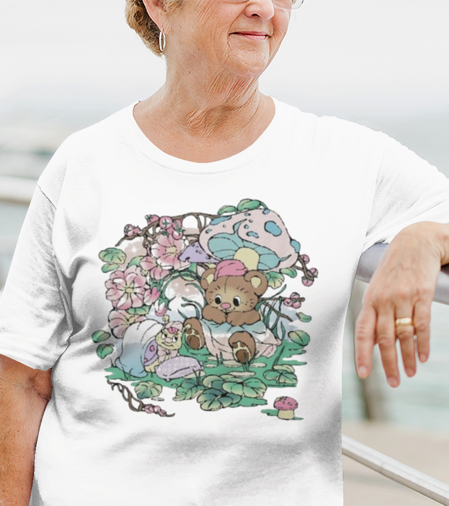 Hannah Michelle Forest Nap Bear And Mushroom Garden-Style Pals T-Shirt