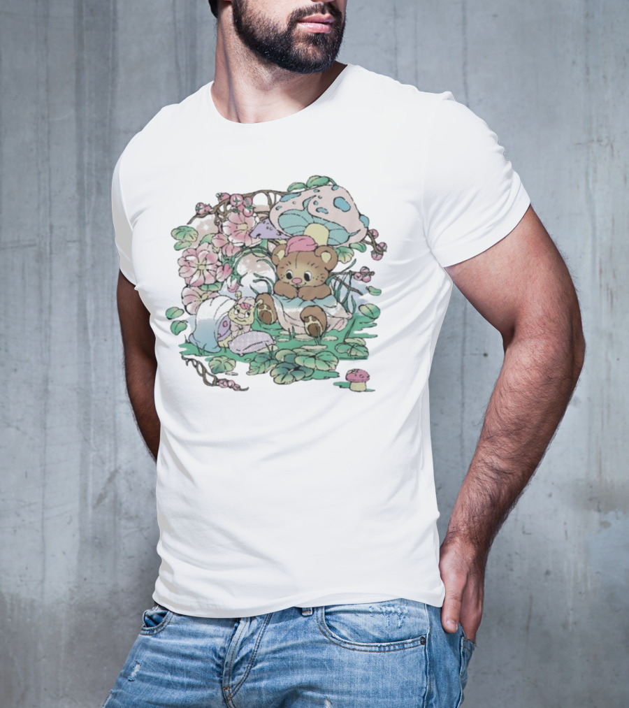 Hannah Michelle Forest Nap Bear And Mushroom Garden-Style Pals T-Shirt