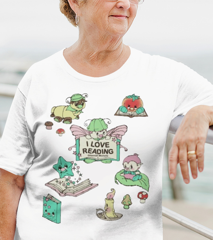 I Love Reading Hannah Michelle Cute Fantasy Characters And Books T-Shirt