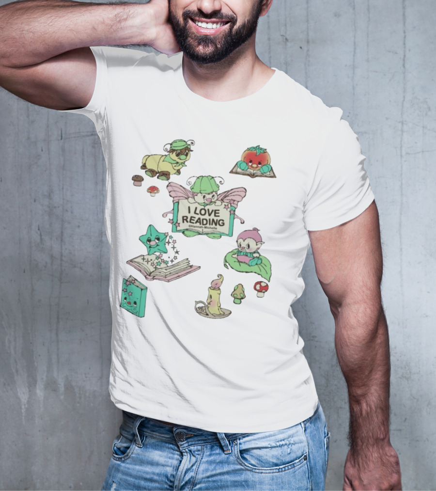 I Love Reading Hannah Michelle Cute Fantasy Characters And Books T-Shirt