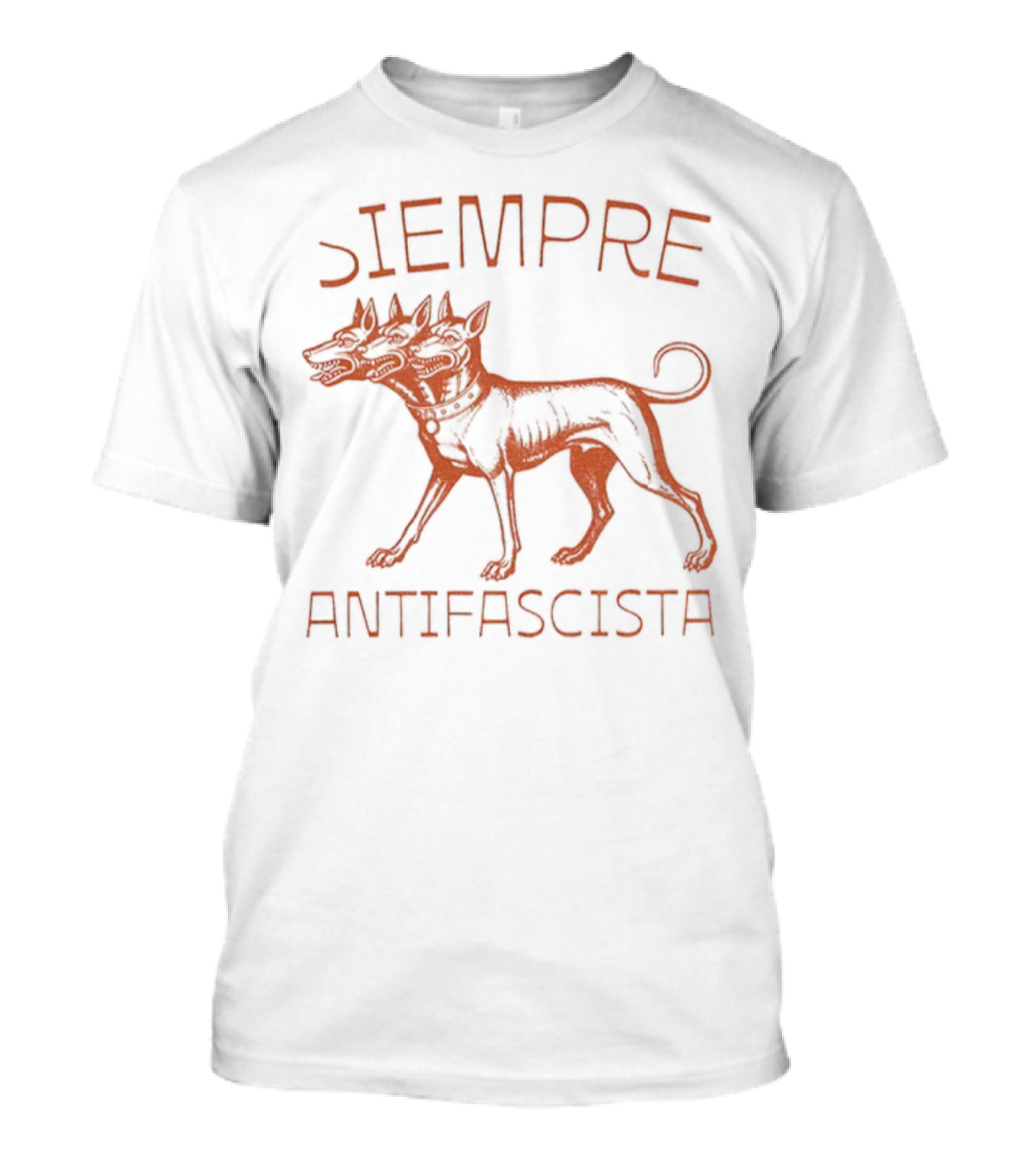 Siempre Antifascista Linocut Three-Headed Dog T-Shirt