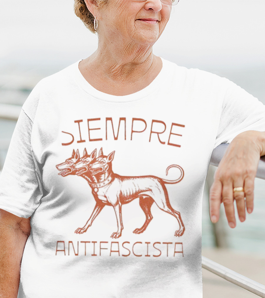 Siempre Antifascista Linocut Three-Headed Dog T-Shirt