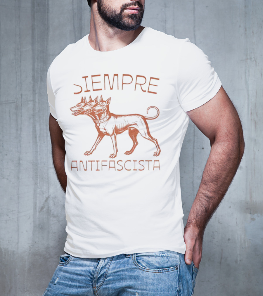 Siempre Antifascista Linocut Three-Headed Dog T-Shirt