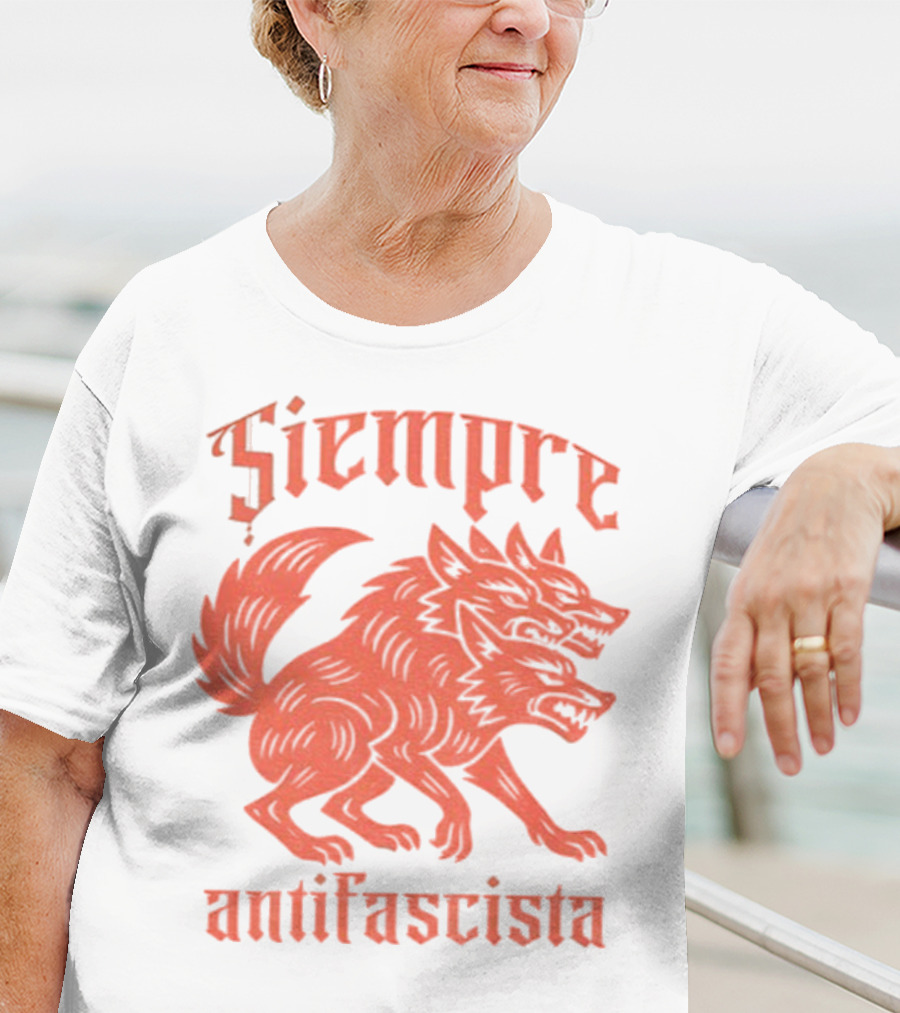 Siempre Antifascista Linocut Three-Headed Dog T-Shirt