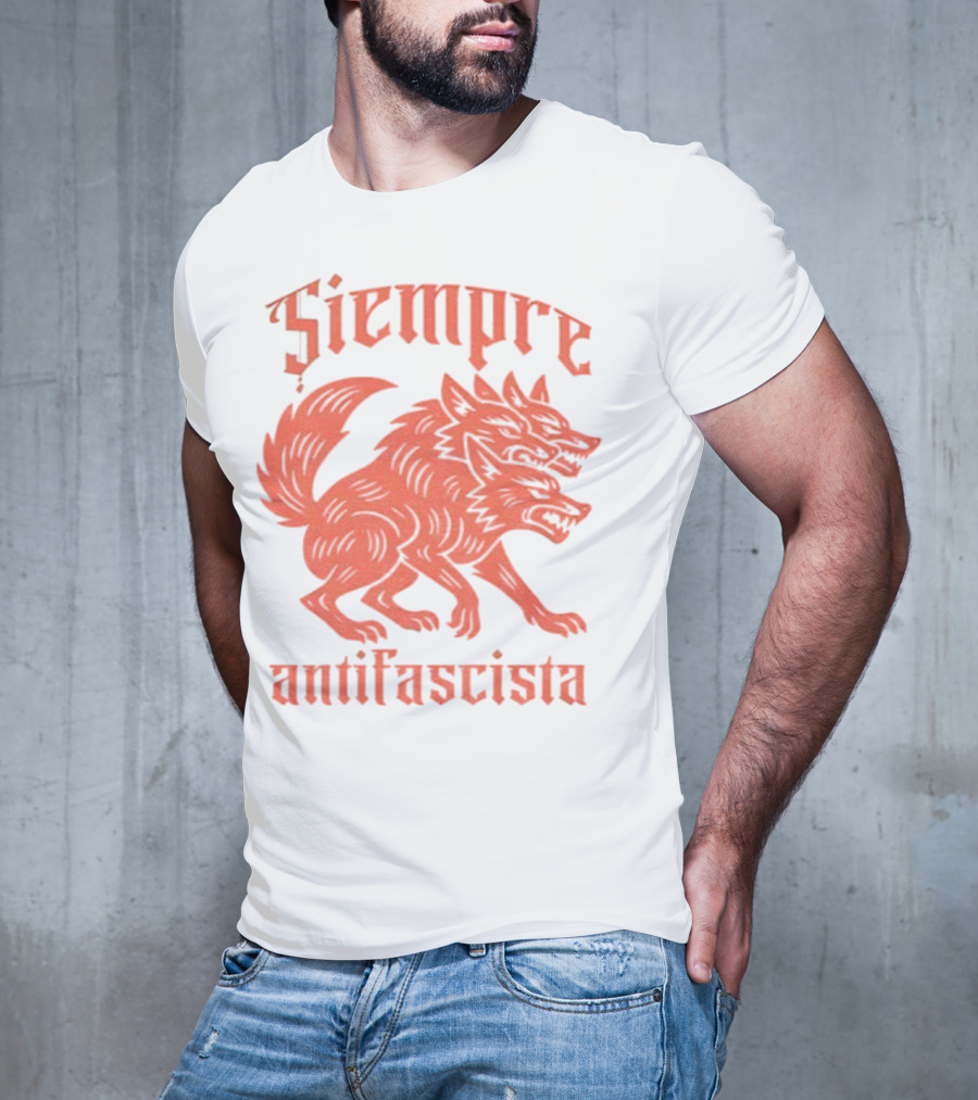 Siempre Antifascista Linocut Three-Headed Dog T-Shirt