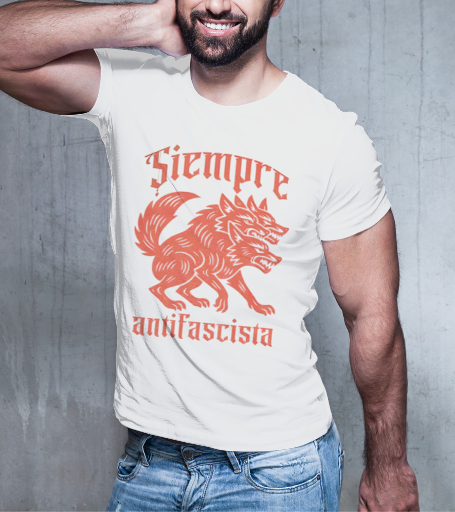 Siempre Antifascista Linocut Three-Headed Dog T-Shirt