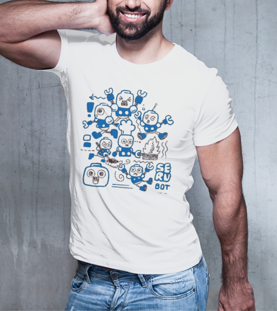 Mega Man Messy SERU Bots Blue And Brown Compilation T-Shirt