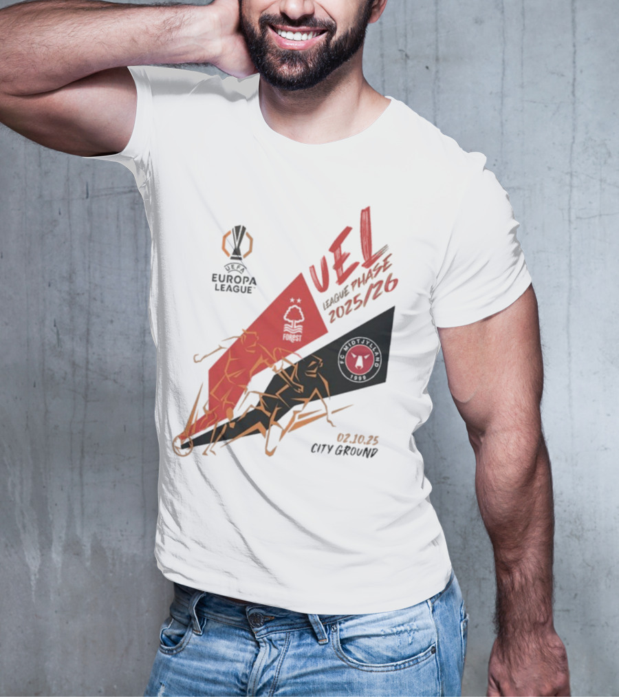 Nottingham Forest Vs FC Midtjylland Europa League 2025/26 League Phase City Ground 02.10.25 T-Shirt