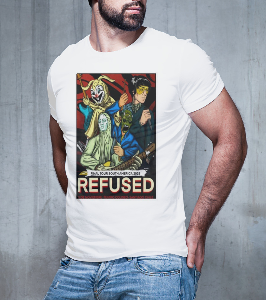 Refused Final Tour South America 2025 Teatro Coliseo Santiago Chile 3 De Noviembre Masked Band Illustration T-Shirt