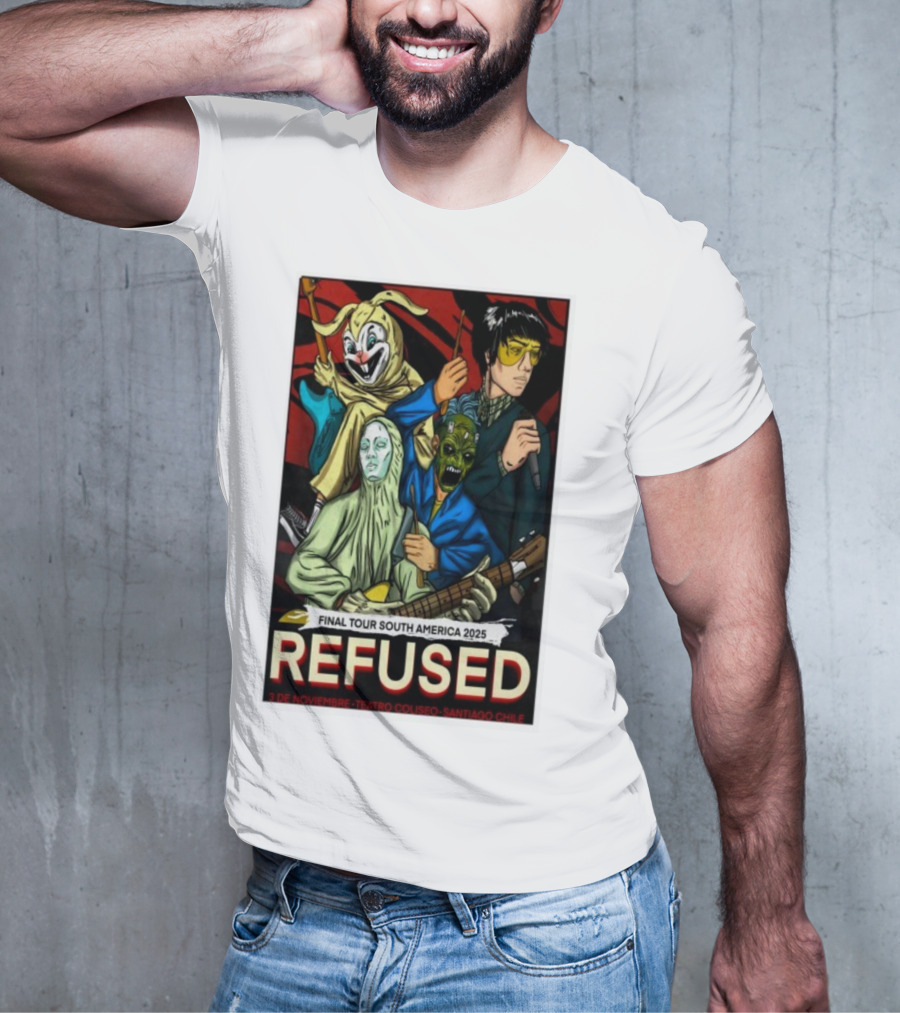 Refused Final Tour South America 2025 Teatro Coliseo Santiago Chile 3 De Noviembre Masked Band Illustration T-Shirt