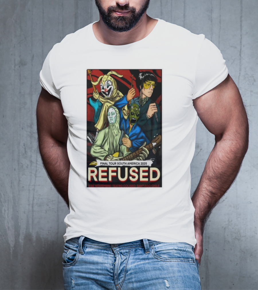 Refused Final Tour South America 2025 Teatro Coliseo Santiago Chile 3 De Noviembre Masked Band Illustration T-Shirt