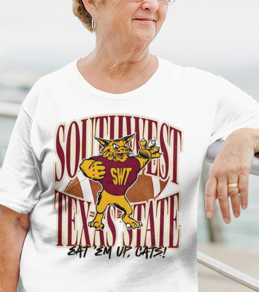 Southwest Texas State SWT 1990s Eat Em Up Cats Mascot Football T-Shirt