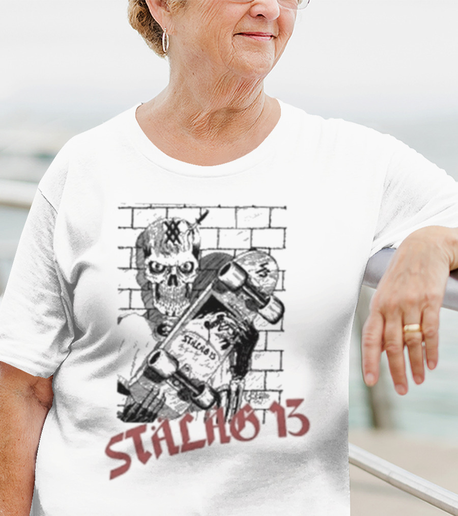 Stalag 13 Skull Skateboard Brick Wall T-Shirt