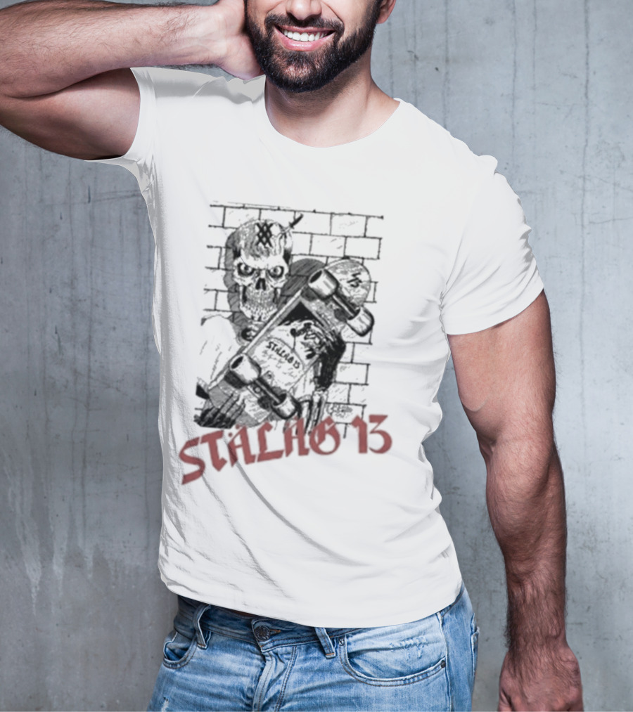 Stalag 13 Skull Skateboard Brick Wall T-Shirt
