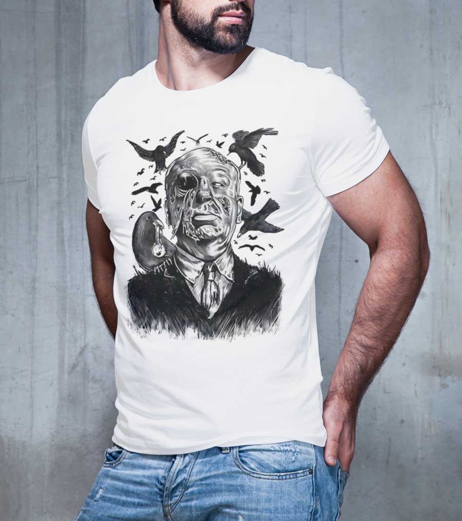 Alfred Hitchcock Birds Attack Horror Halloween Spooky Design T-Shirt