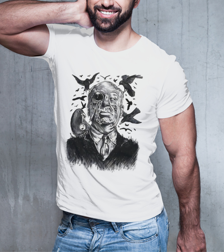 Alfred Hitchcock Birds Attack Horror Halloween Spooky Design T-Shirt