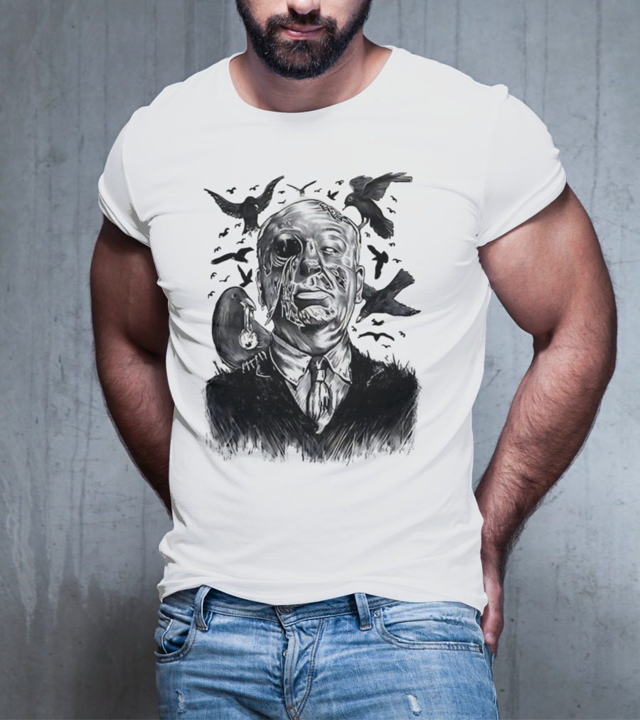 Alfred Hitchcock Birds Attack Horror Halloween Spooky Design T-Shirt