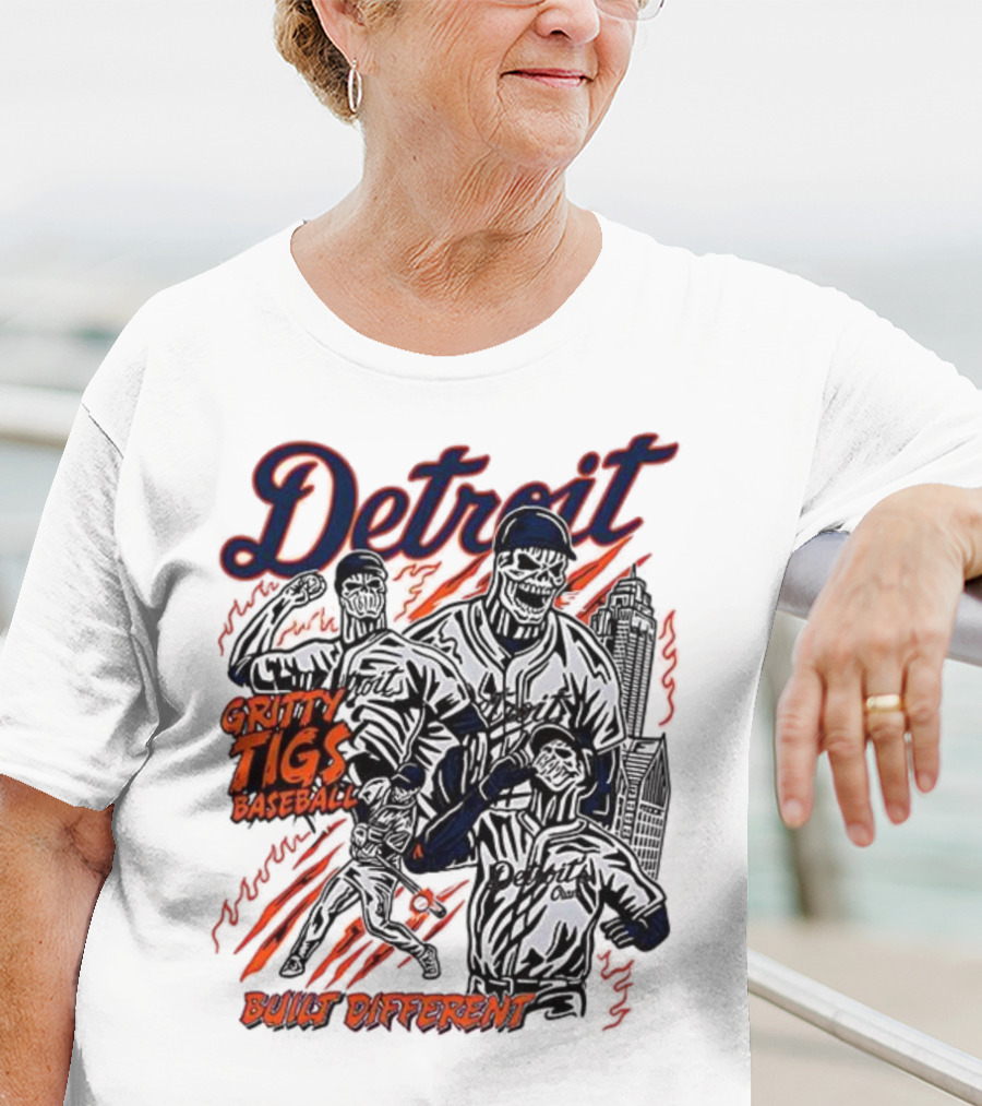 Detroit Gritty Tigs Baseball Built Different Skeleton T-Shirt
