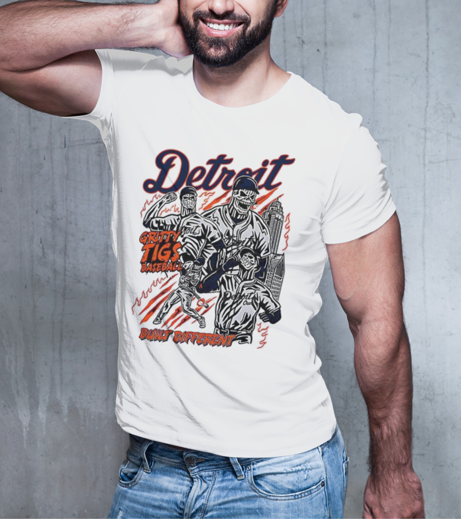 Detroit Gritty Tigs Baseball Built Different Skeleton T-Shirt
