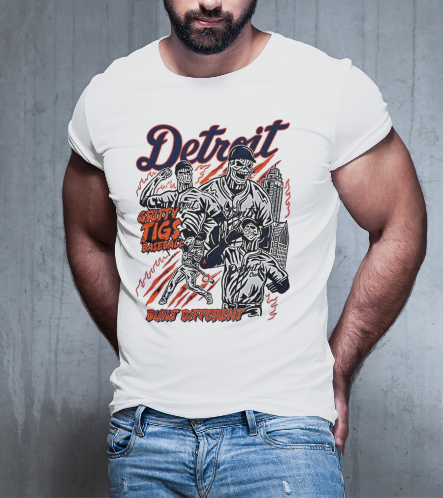 Detroit Gritty Tigs Baseball Built Different Skeleton T-Shirt