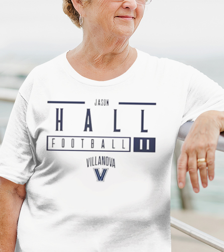 Jason Hall Number 11 Football Villanova University V Logo T-Shirt