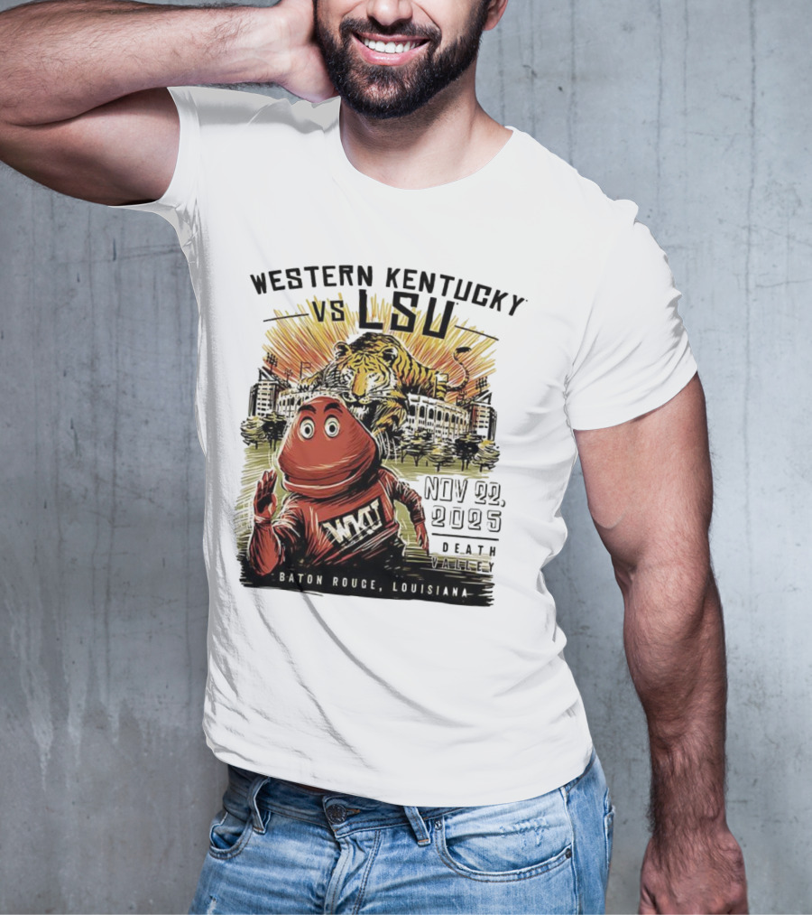 Western Kentucky Vs LSU November 2025 Tiger Mascot Baton Rouge Louisiana Stadium T-Shirt