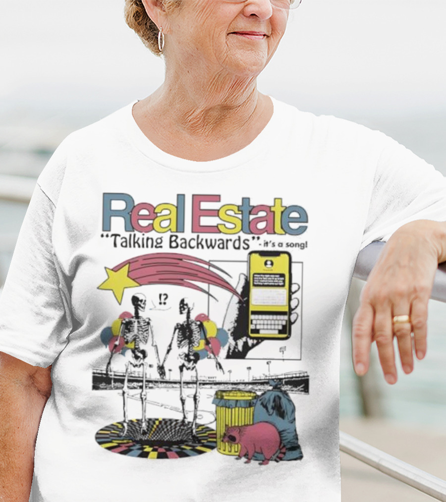 Real Estate Talking Backwards Song Star Phone Trash Can Raccoon T-Shirt