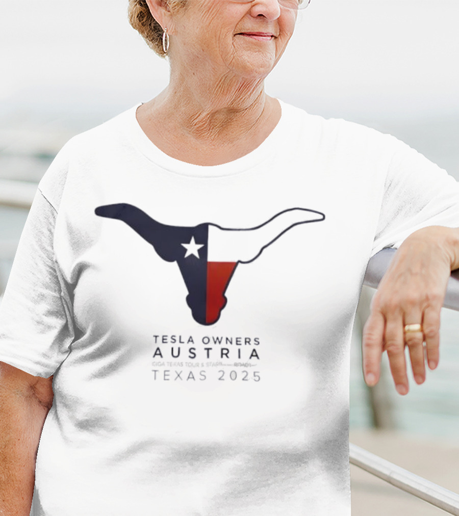 Tesla Owners Austria Texas 2025 Tour Longhorn Star Outline Logo T-Shirt