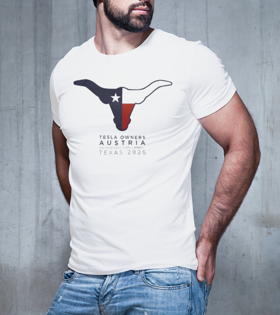 Tesla Owners Austria Texas 2025 Tour Longhorn Star Outline Logo T-Shirt