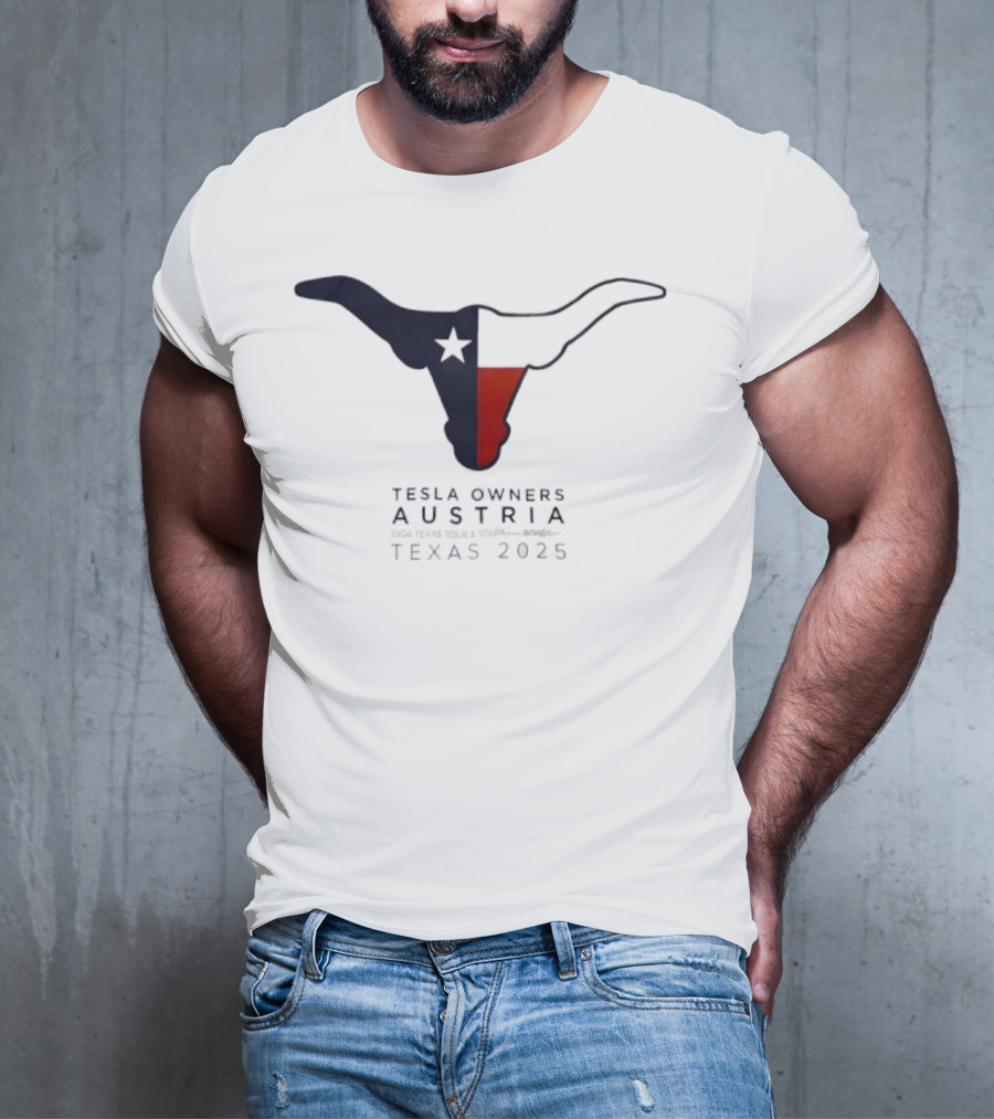 Tesla Owners Austria Texas 2025 Tour Longhorn Star Outline Logo T-Shirt