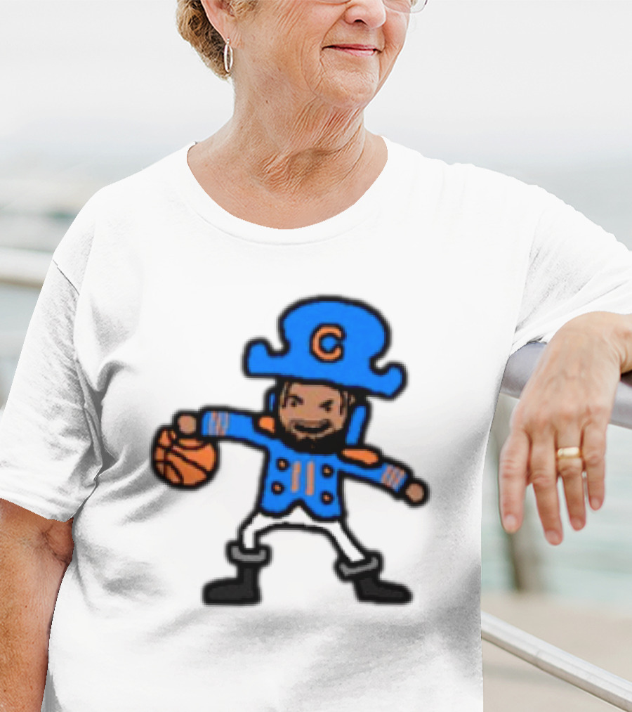 Captain Clutch Basketball Cartoon Character Blue Hat And Jacket T-Shirt
