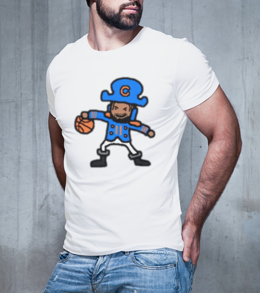 Captain Clutch Basketball Cartoon Character Blue Hat And Jacket T-Shirt