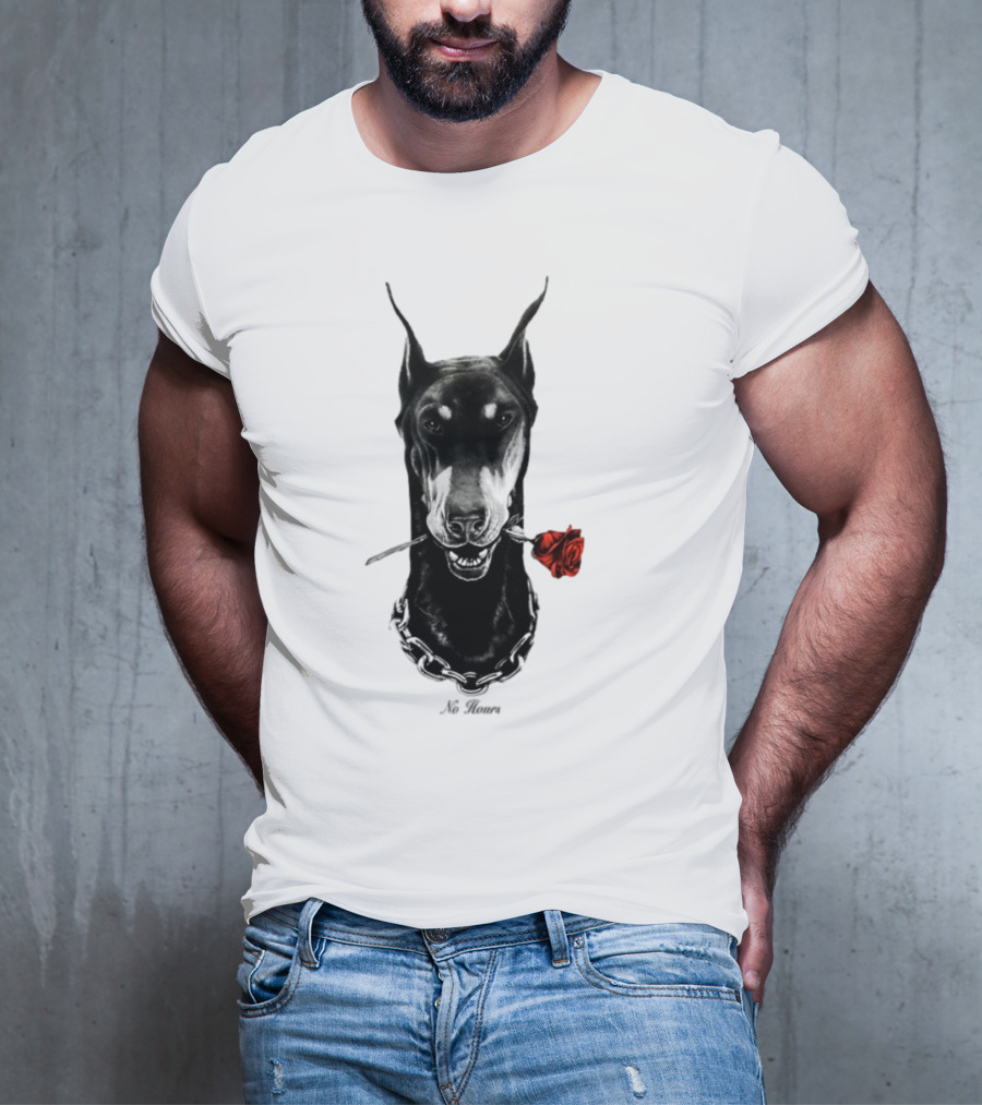 Doberman No Hours Red Rose Chain T-Shirt