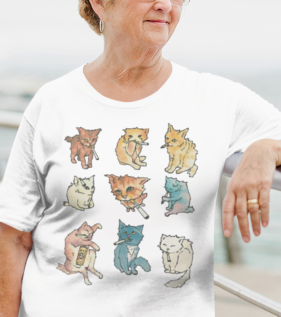 Kitty Ciggy Gang Quirky Cats Smoking Cigarettes Art Style T-Shirt