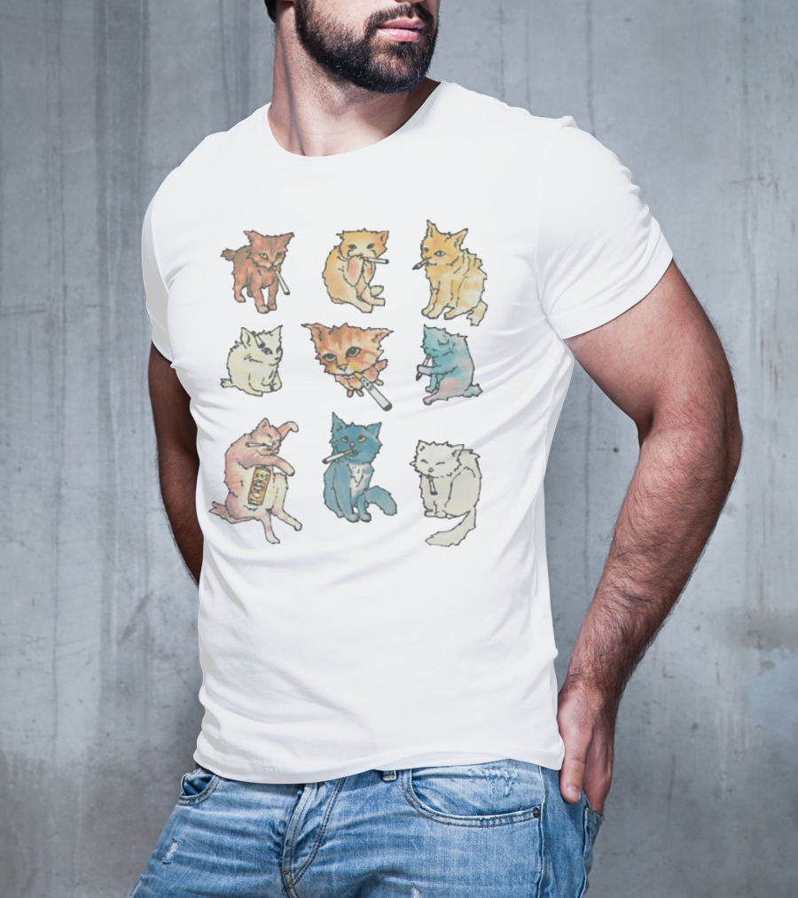 Kitty Ciggy Gang Quirky Cats Smoking Cigarettes Art Style T-Shirt