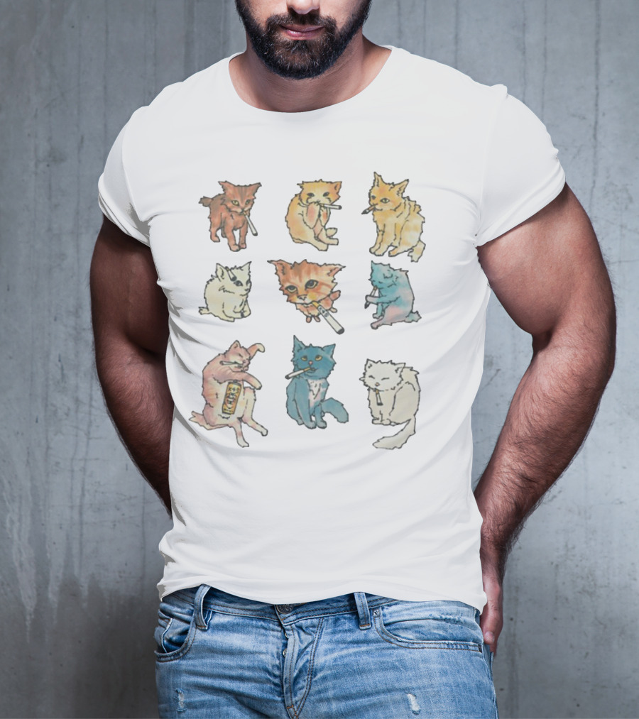 Kitty Ciggy Gang Quirky Cats Smoking Cigarettes Art Style T-Shirt