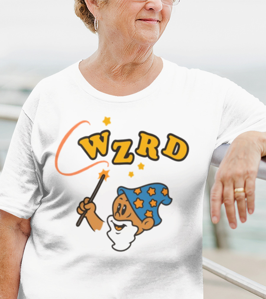 Wzrd Cartoon Wizard With Magic Wand And Stars T-Shirt