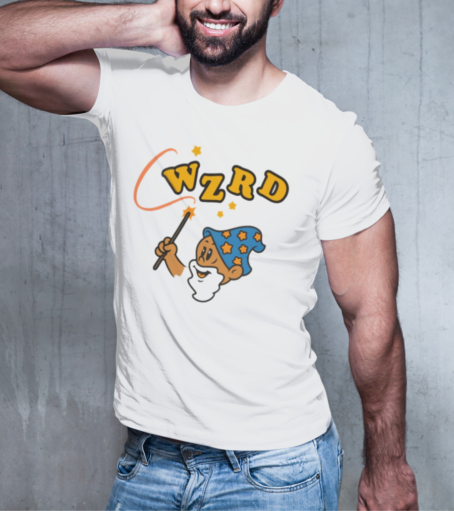 Wzrd Cartoon Wizard With Magic Wand And Stars T-Shirt