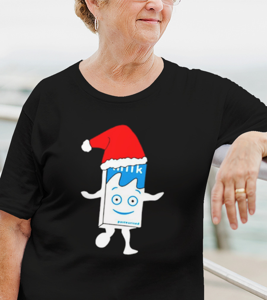 Sana Pasteurized Milk Carton With Christmas Santa Hat T-Shirt