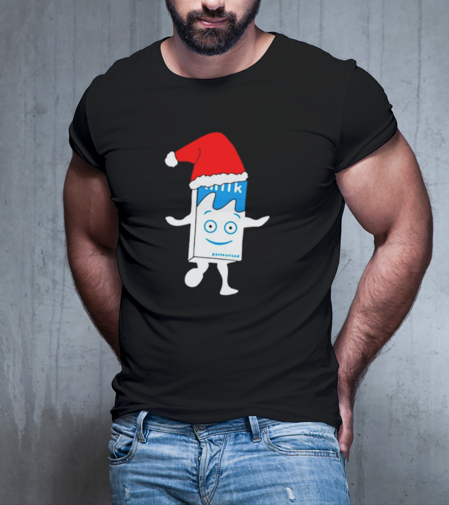Sana Pasteurized Milk Carton With Christmas Santa Hat T-Shirt